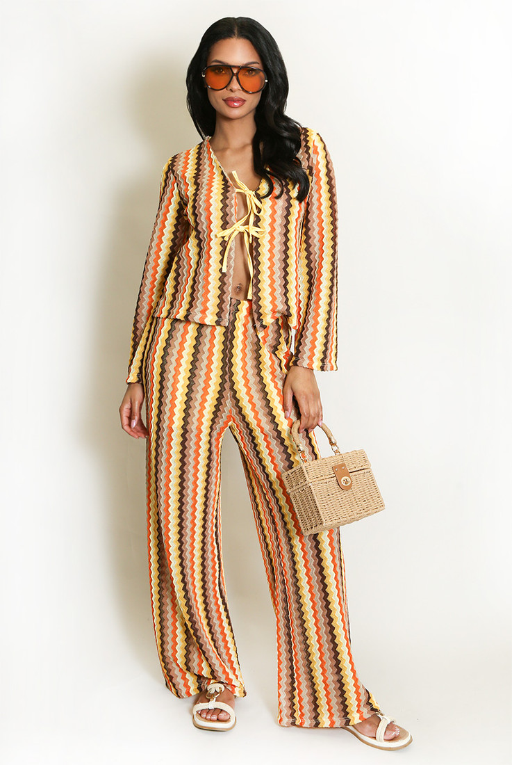 Zig Zag Tie Front Top and Trouser Set