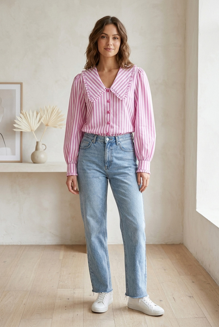 Striped Pointed Collar Blouse