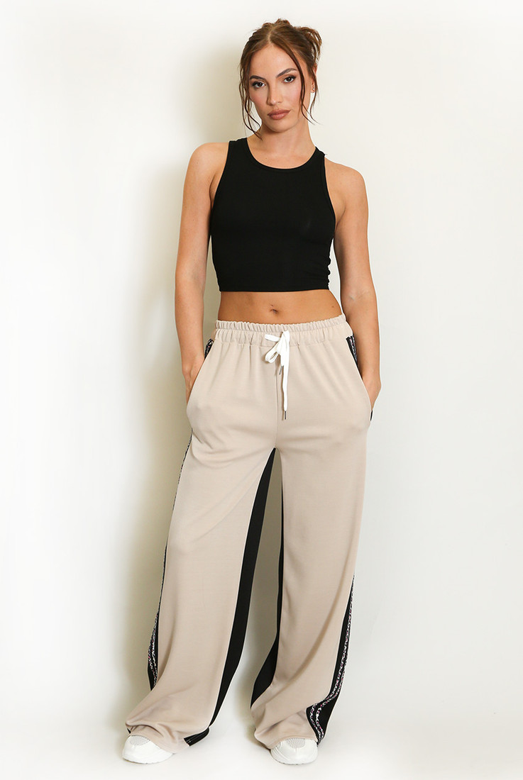 Side Leopard Striped Panel Joggers
