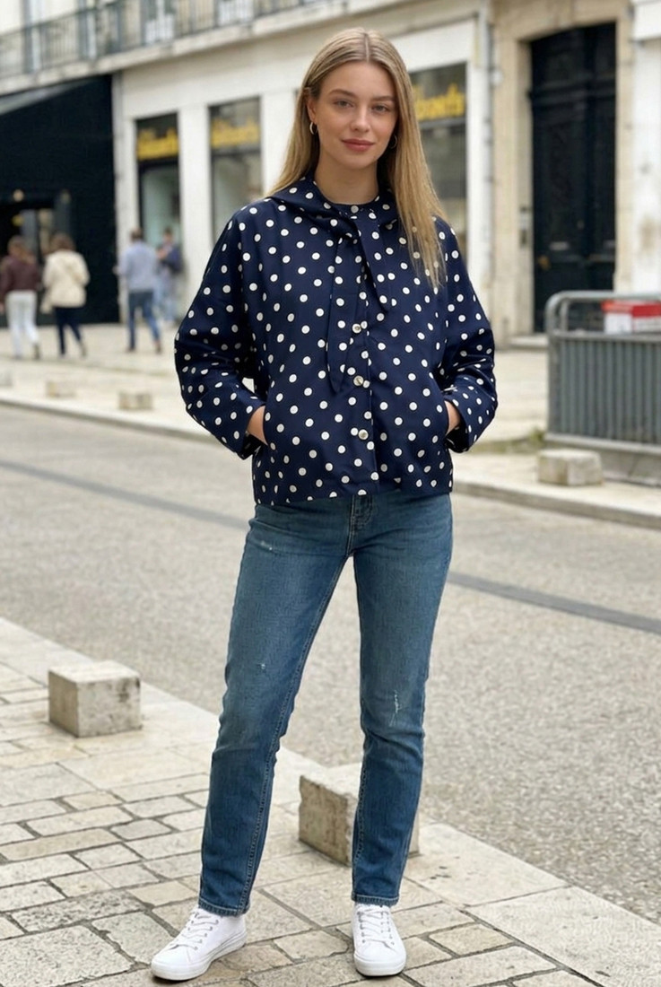 Polka Dots Hooded Boxy Jacket 