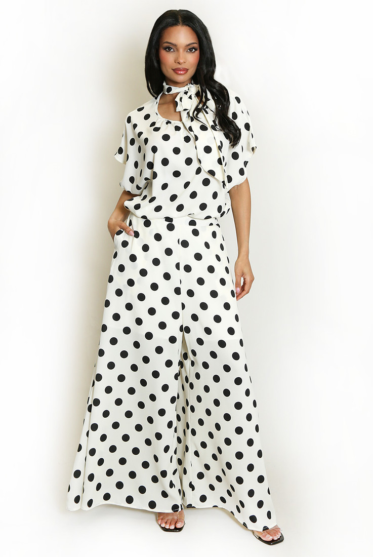 Pussy Bow Polka Dot Blouse and Trouser Set