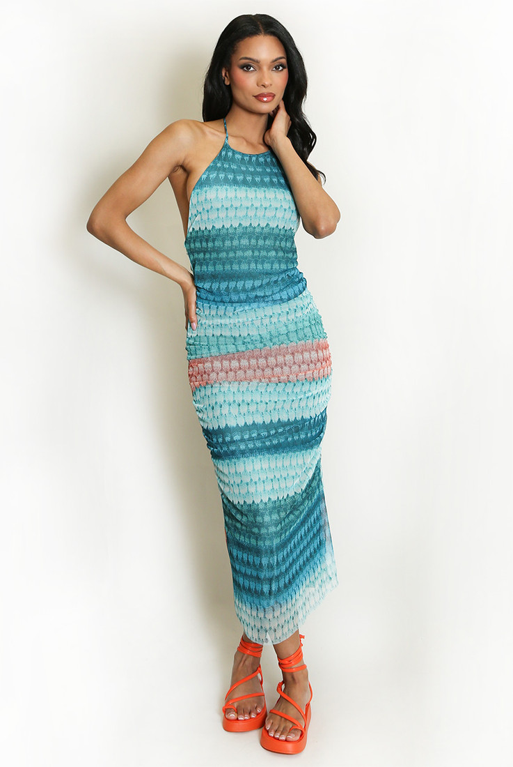 Halter Neck Printed Midi Dress