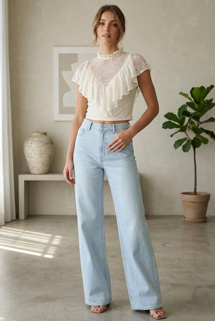 Lace Sleeveless Frill Top