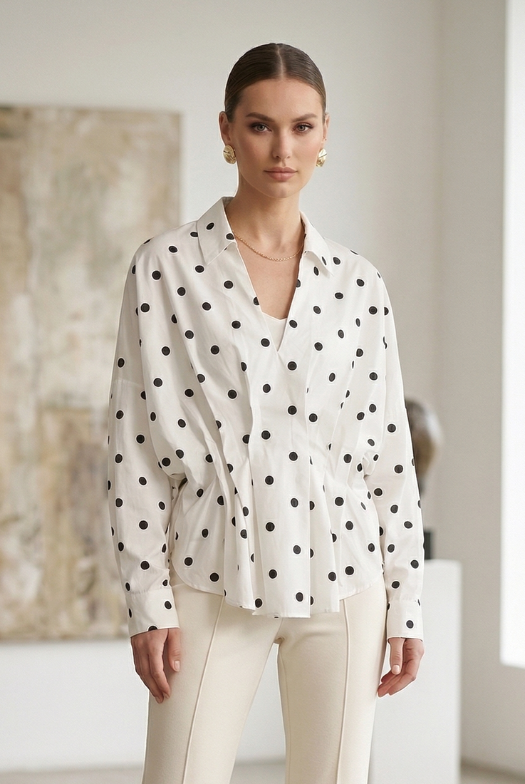 Polka Dot Gathered Pleat Blouse