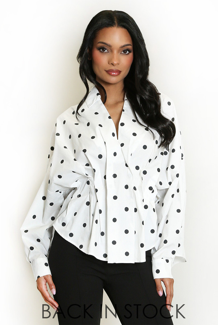 Polka Dot Gathered Pleat Blouse
