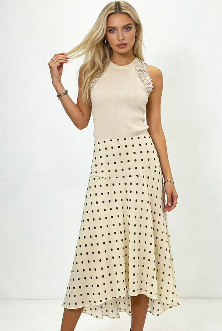 Satin Polka Dot Midi Skirt