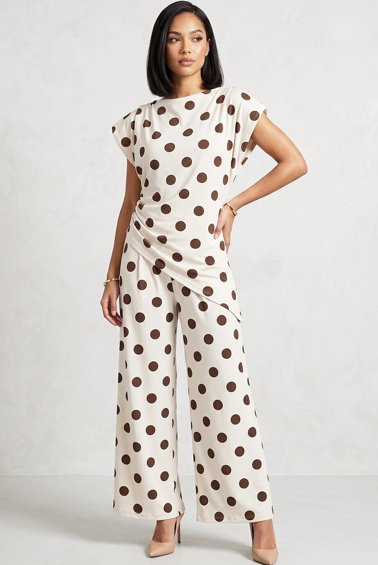 Padded Shoulders Asymmetric Top And Trouser Co-Ord