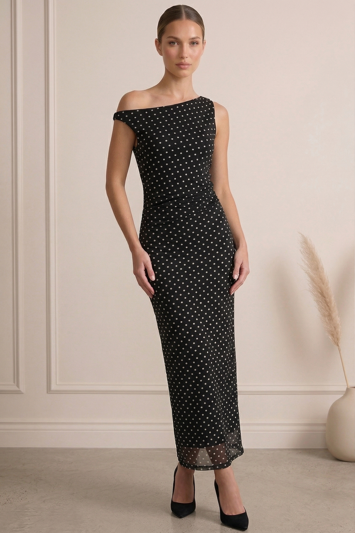 Polka Dots One Shoulder Dress