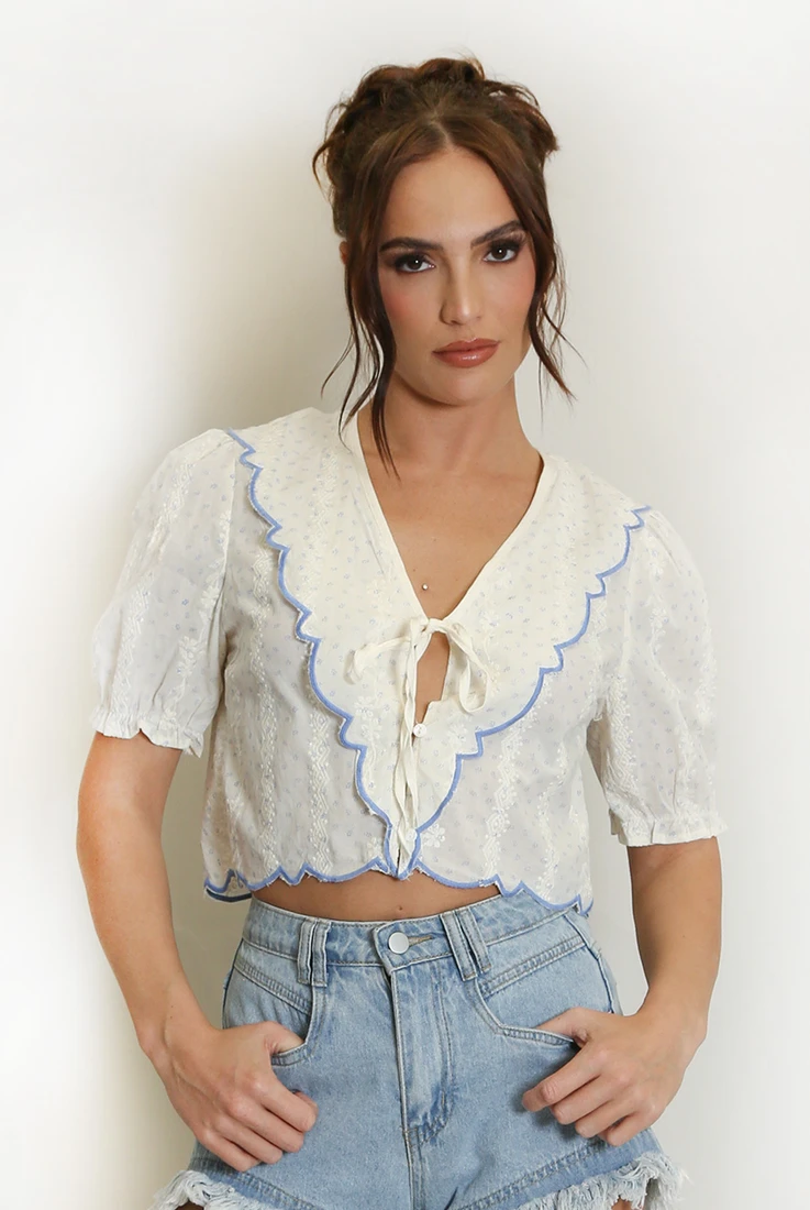 Scallop Hem Broderie Blouse