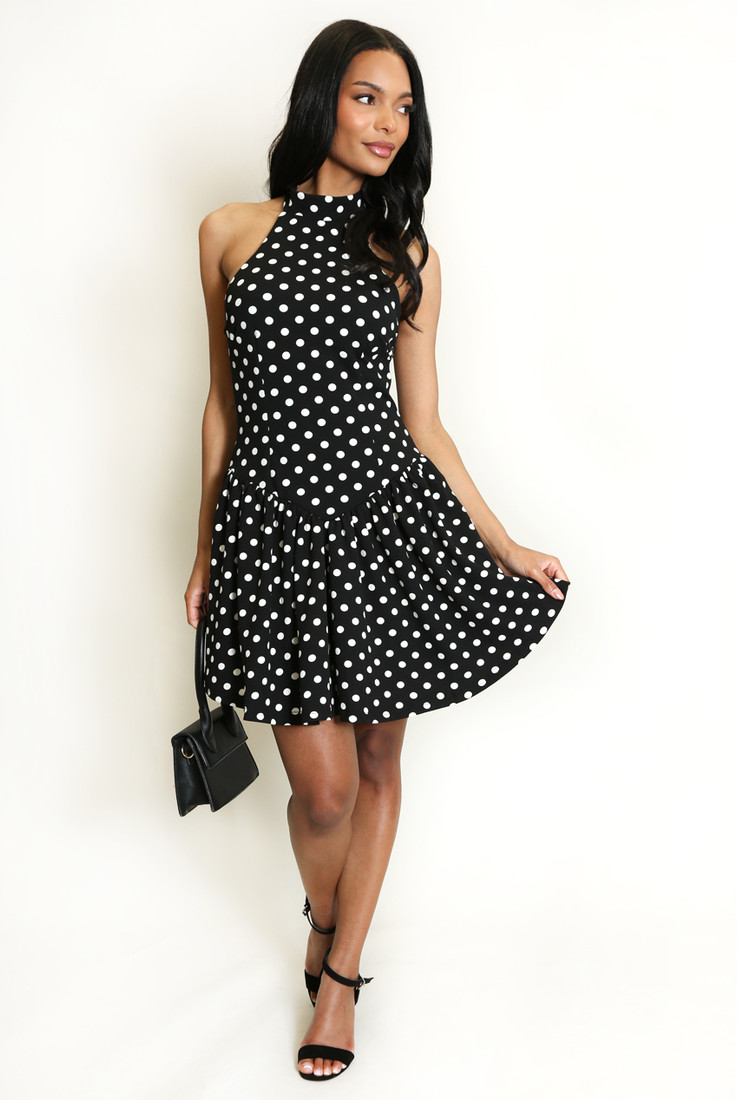Polka Dot Halter Neck Mini Dress