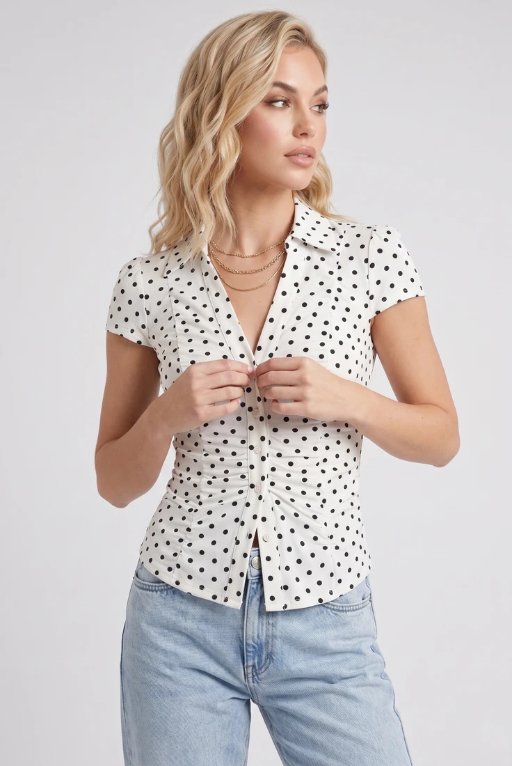 Polka Dots Side Gathered Blouse