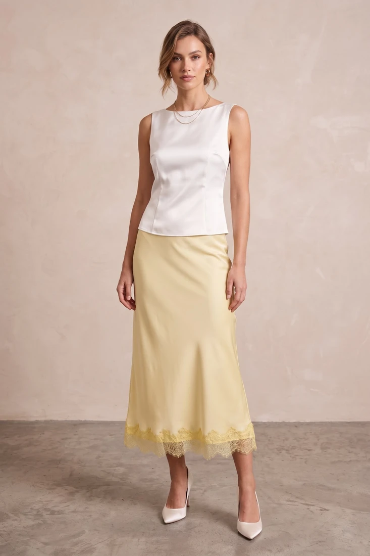 Satin Lace Hem Skirt