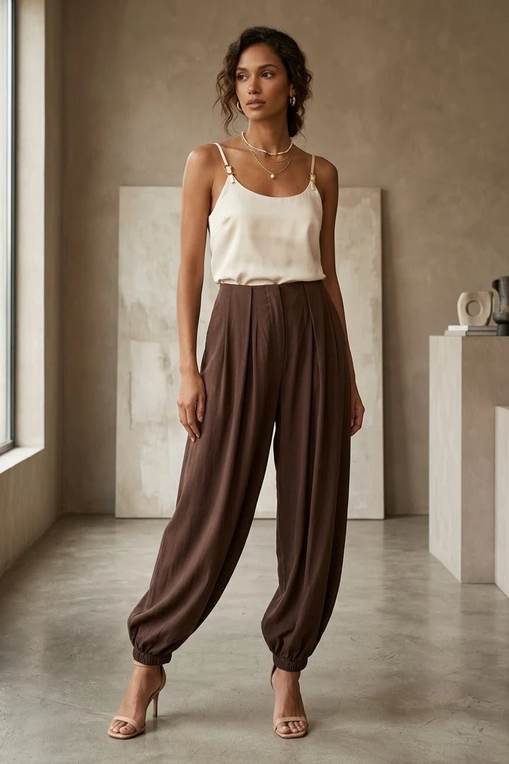 Pleated Balloon Fit Trousers