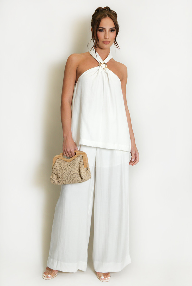 Buckle Halter Top And Trouser Set