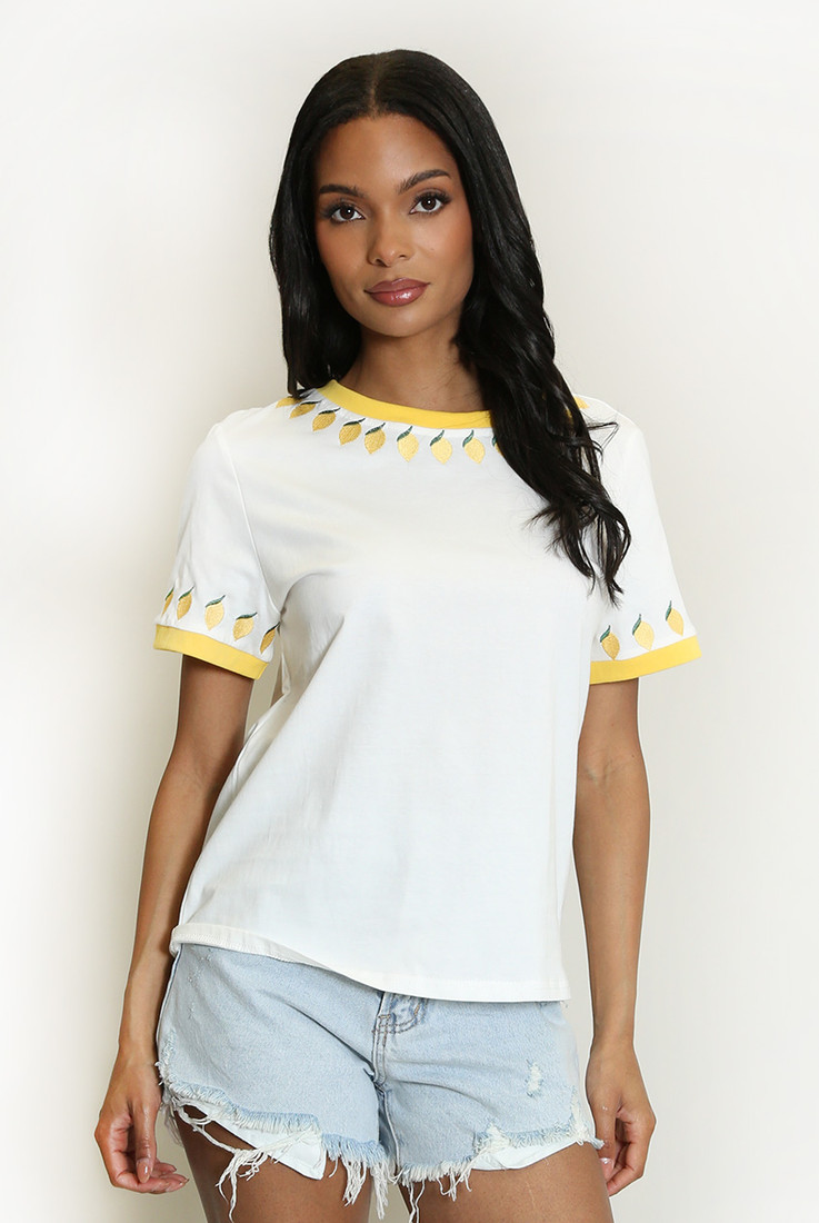 Embroidered Lemon Trim T-Shirt