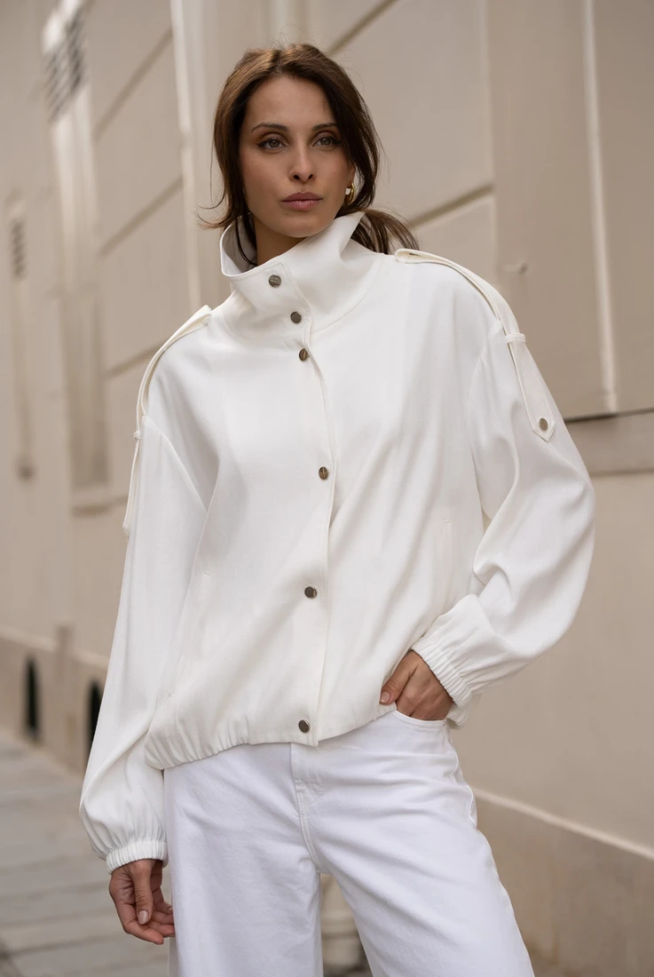 Tailored Bomber Jacket With Ruched Hem