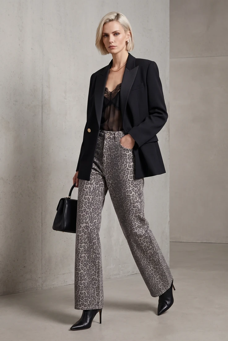 Extra Long Straight Fit Leopard Jeans