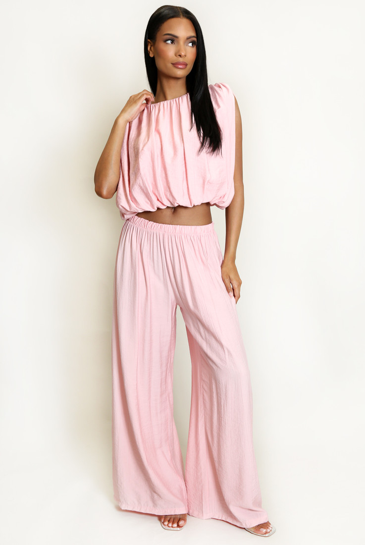 Balloon Hem Crop Top and Trouser Set