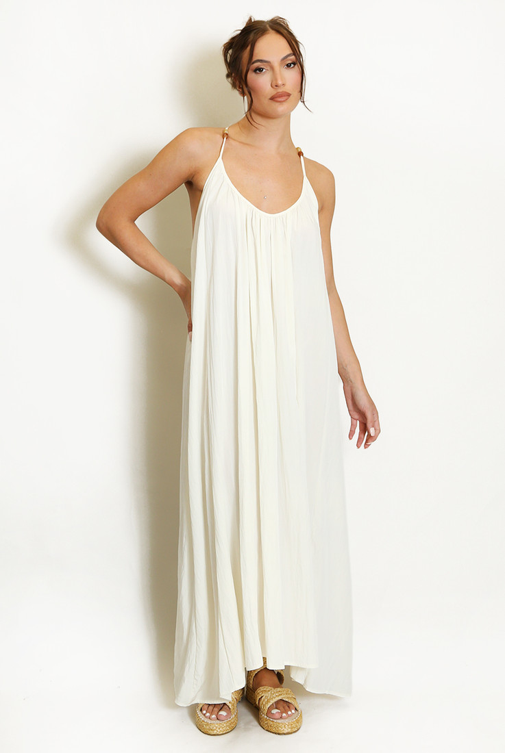 Crinkle Beaded Halter Maxi Dress