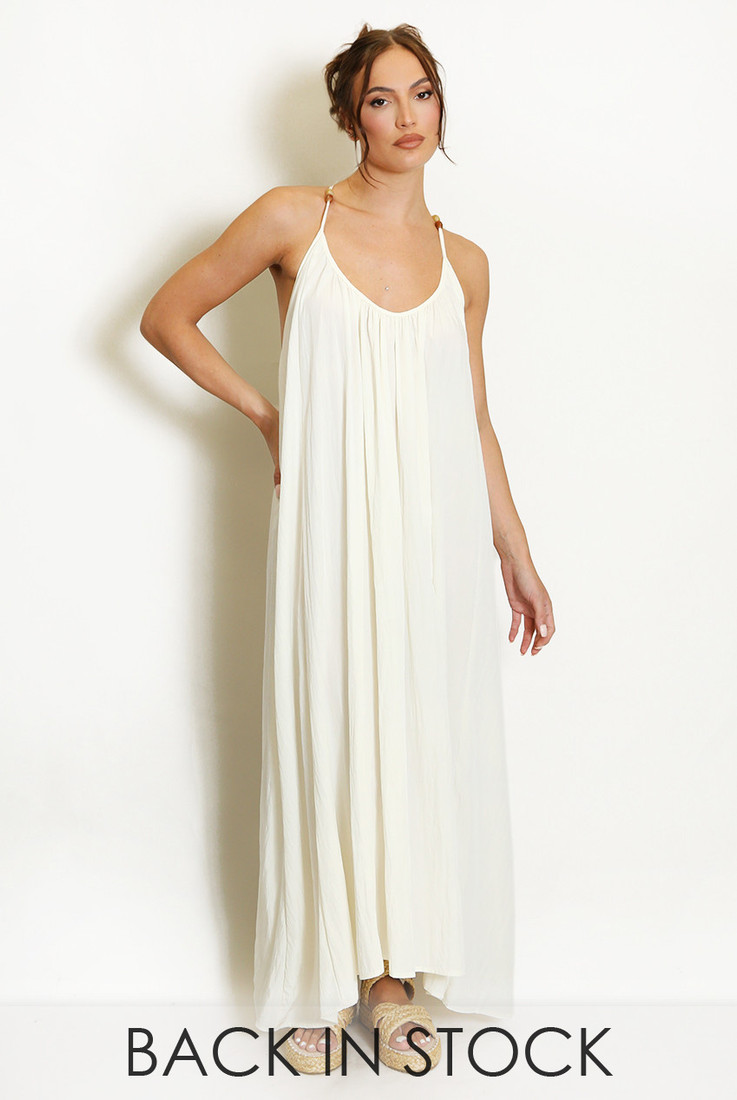 Crinkle Beaded Halter Maxi Dress