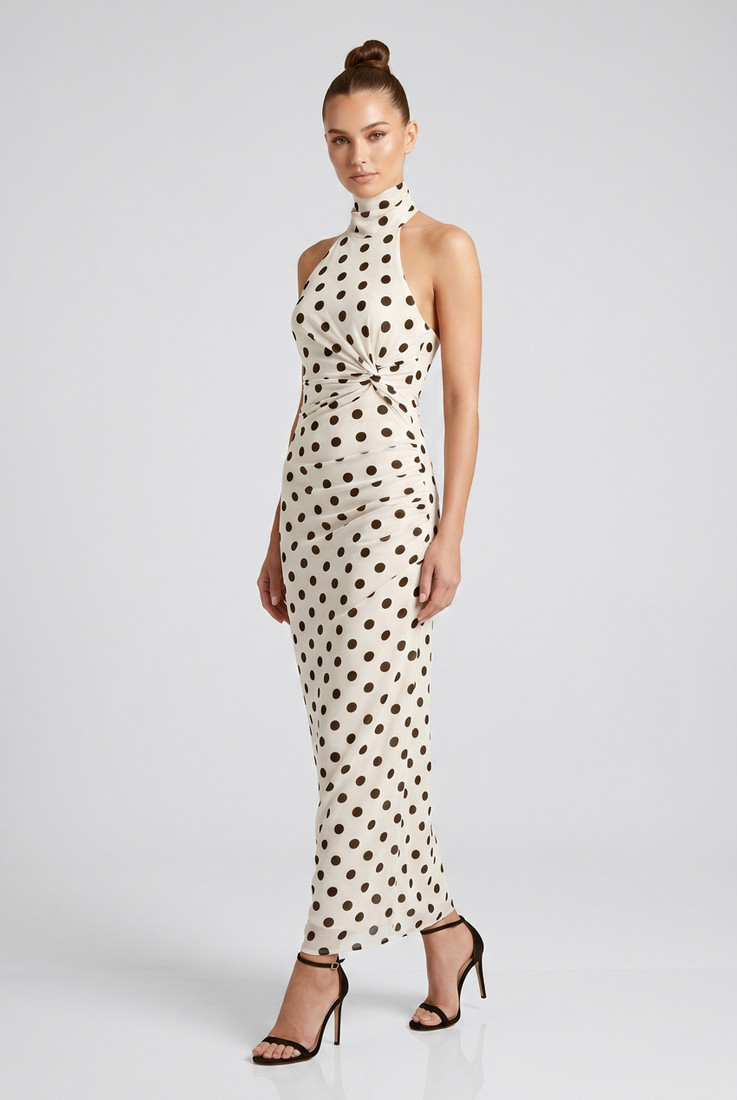 Polka Dots Halter Neck Maxi Dress
