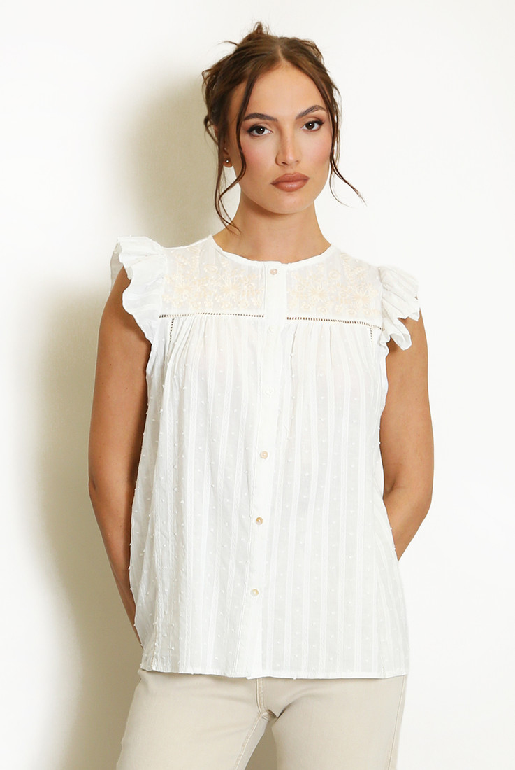Cotton Frill Cap Sleeve Blouse 