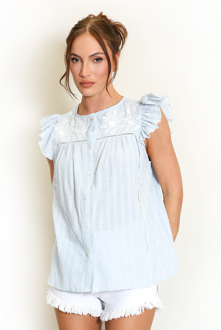 Cotton Frill Cap Sleeve Blouse 