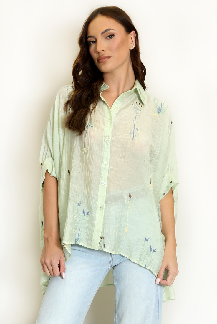 Oversized Embroidered Cheese Cloth Blouse