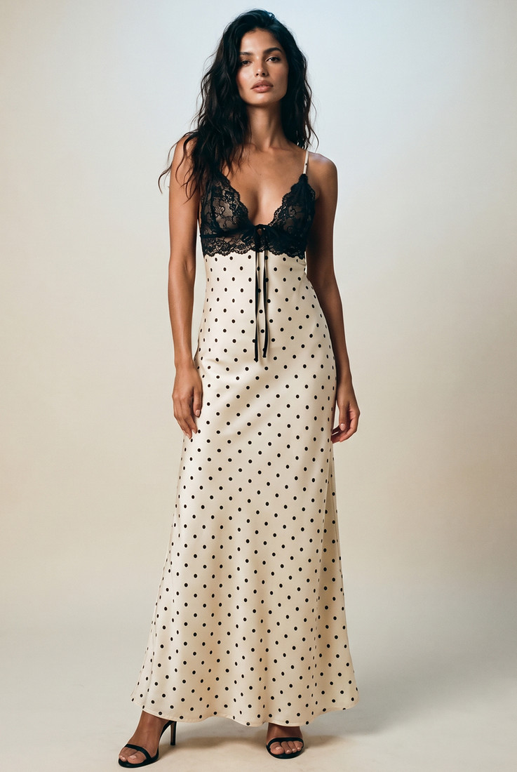 Lace Detail Polka Dot Maxi Dress