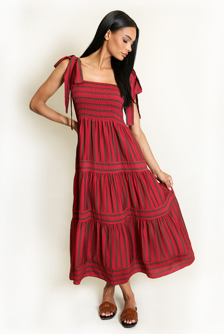 Striped Shirred Maxi Dress
