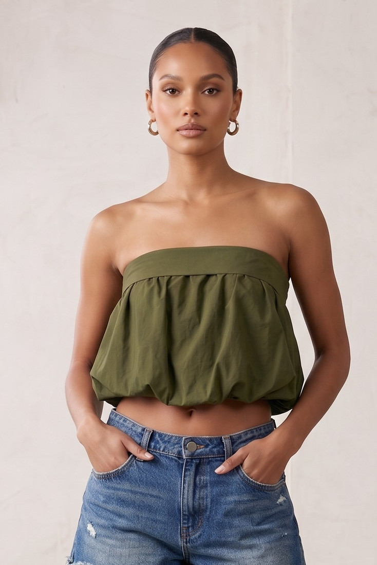 Balloon Hem Bardot Crop Top