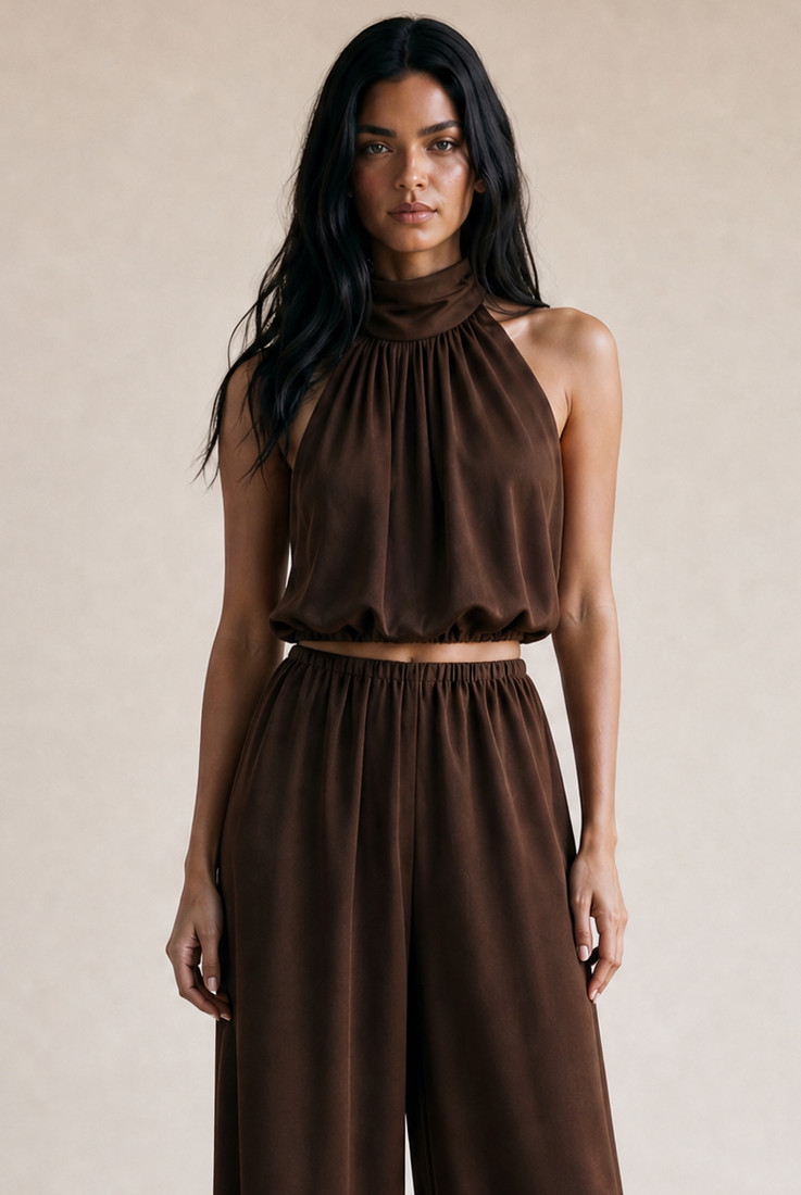 Balloon Hem Halterneck Blouse
