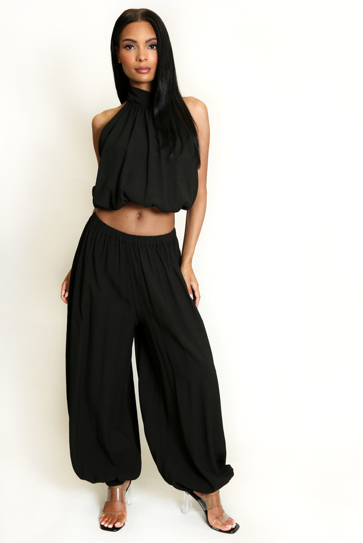 Bubble Hem Top and Trousers Set