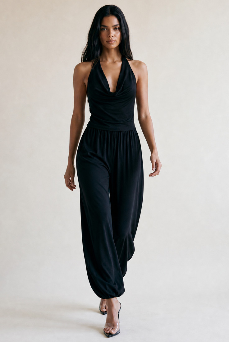 Cowl Halterneck Top and Pleated Balloon Trousers