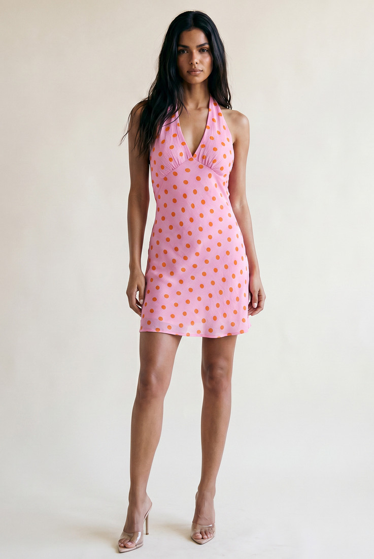 Polka Dot Halterneck Mini Dress
