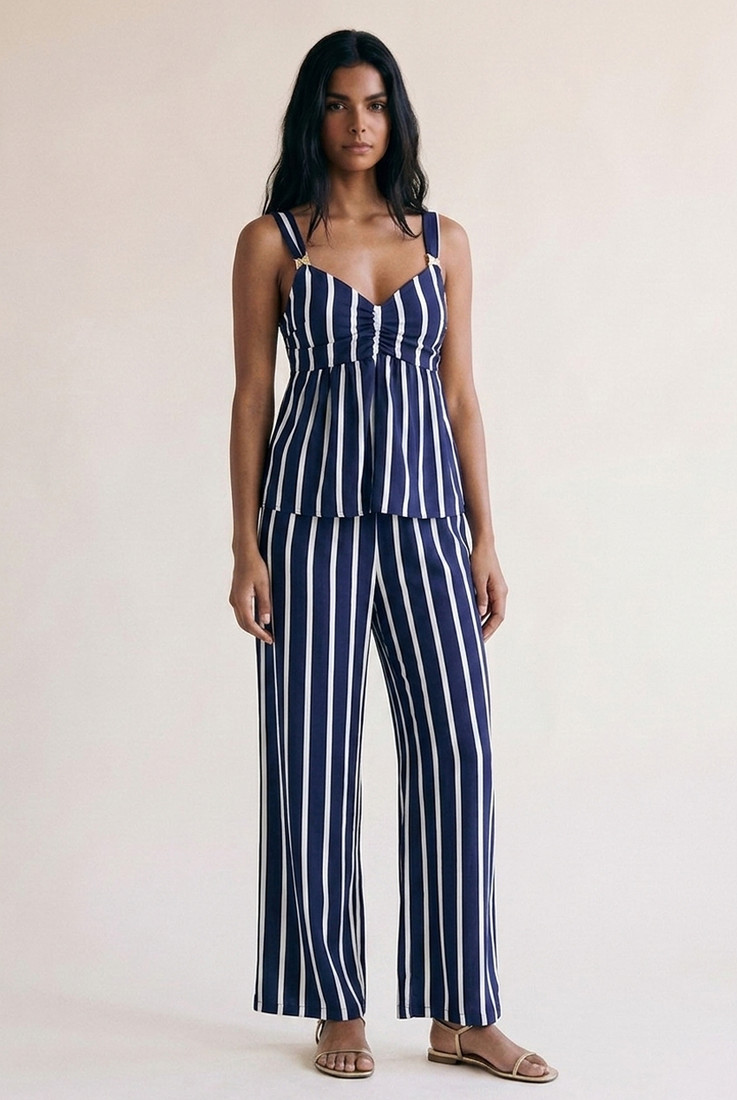 Striped Peplum Top And Trouser Set