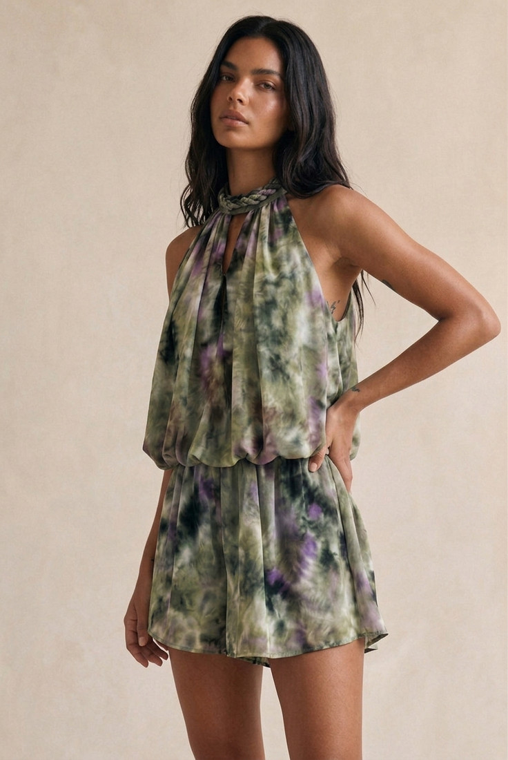 Tie Dye Chiffon Halterneck Playsuit
