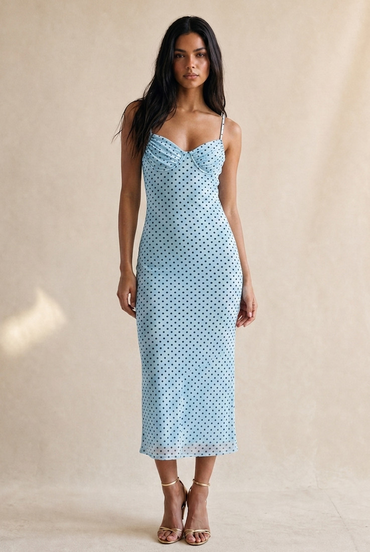 Polka Dot Strappy Midi Dress