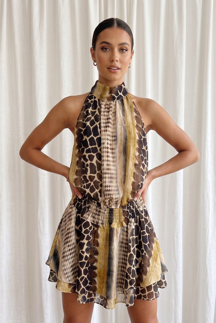 Reptile Printed Halter Mini Dress 