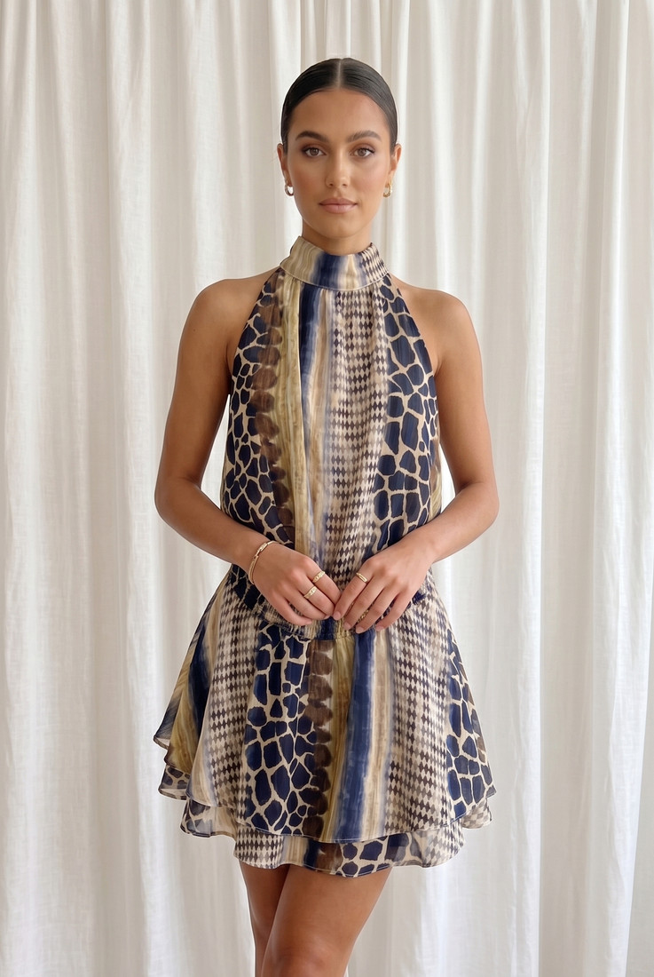Reptile Printed Halter Mini Dress (PRE ORDER)