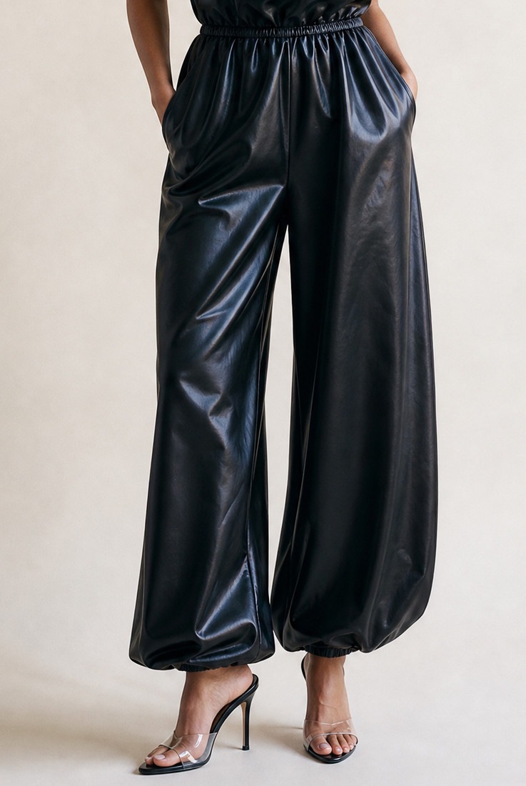 PU Balloon Hem Trouser