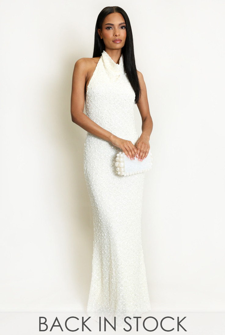 Sequin Halterneck Open Back Maxi