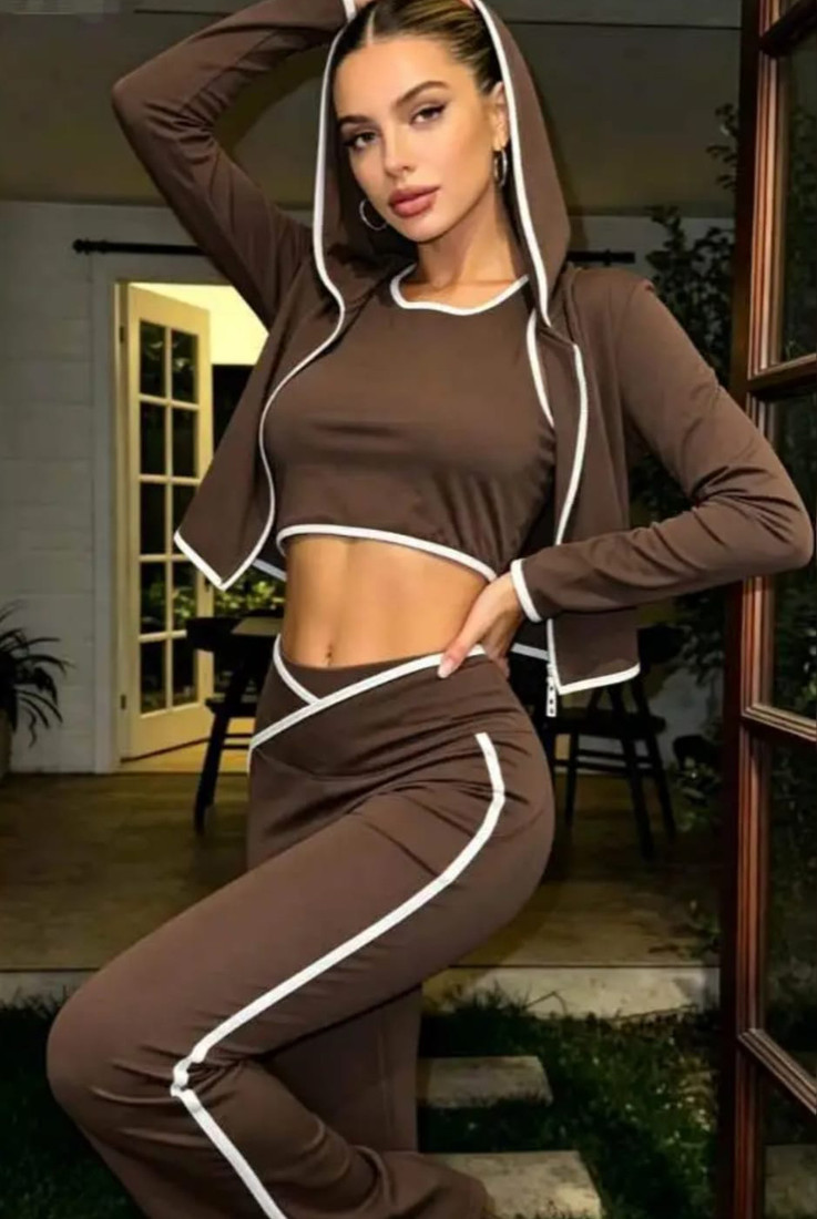Contrast Lining Vest Zipper and Flare Leggings Set