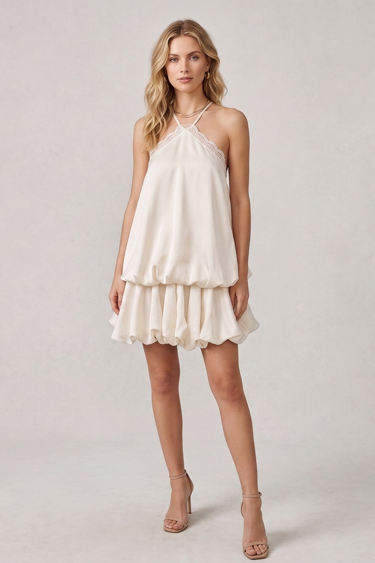 Halter Lace Trim Mini Dress