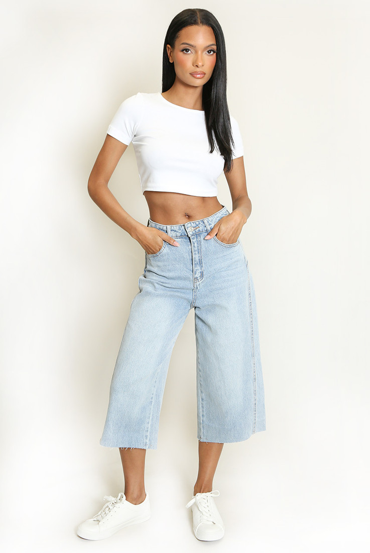 Washed Blue Capri Jeans