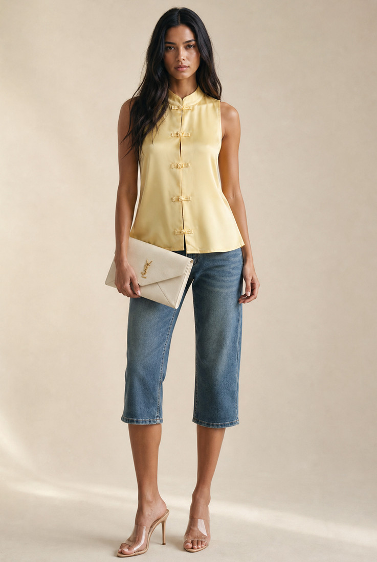 Mandarin Satin Sleevless Blouse