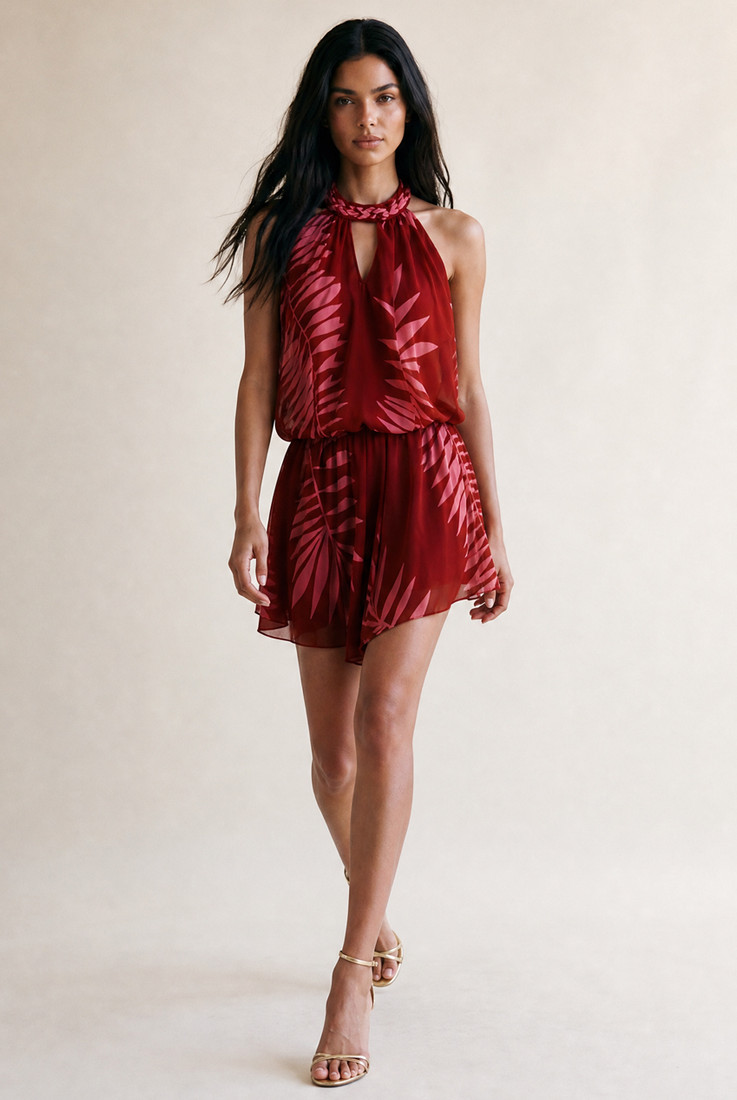 Tropical Chiffon Halterneck Playsuit