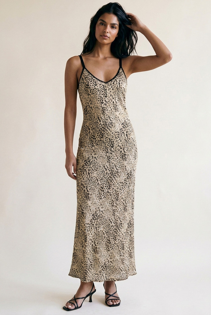 Leopard Bias Cut Maxi Dress