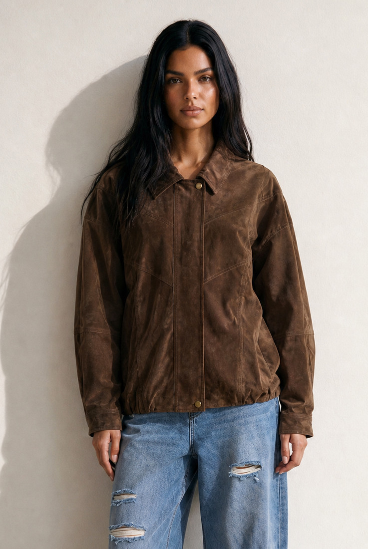 Faux Suede Collared Jacket