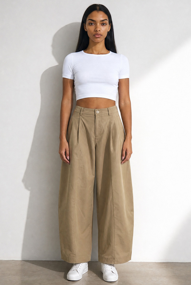 High Waist Pleated Wide Trouser